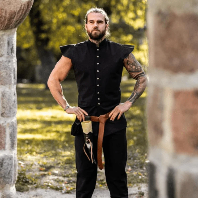 Black Sleeveless Button-Up Cotton Vest | Authentic Pirate Attire - Image 5