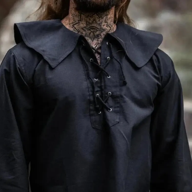 Black Laced Pirate Shirt | Wide Collar Button Cuff Garment - Image 5