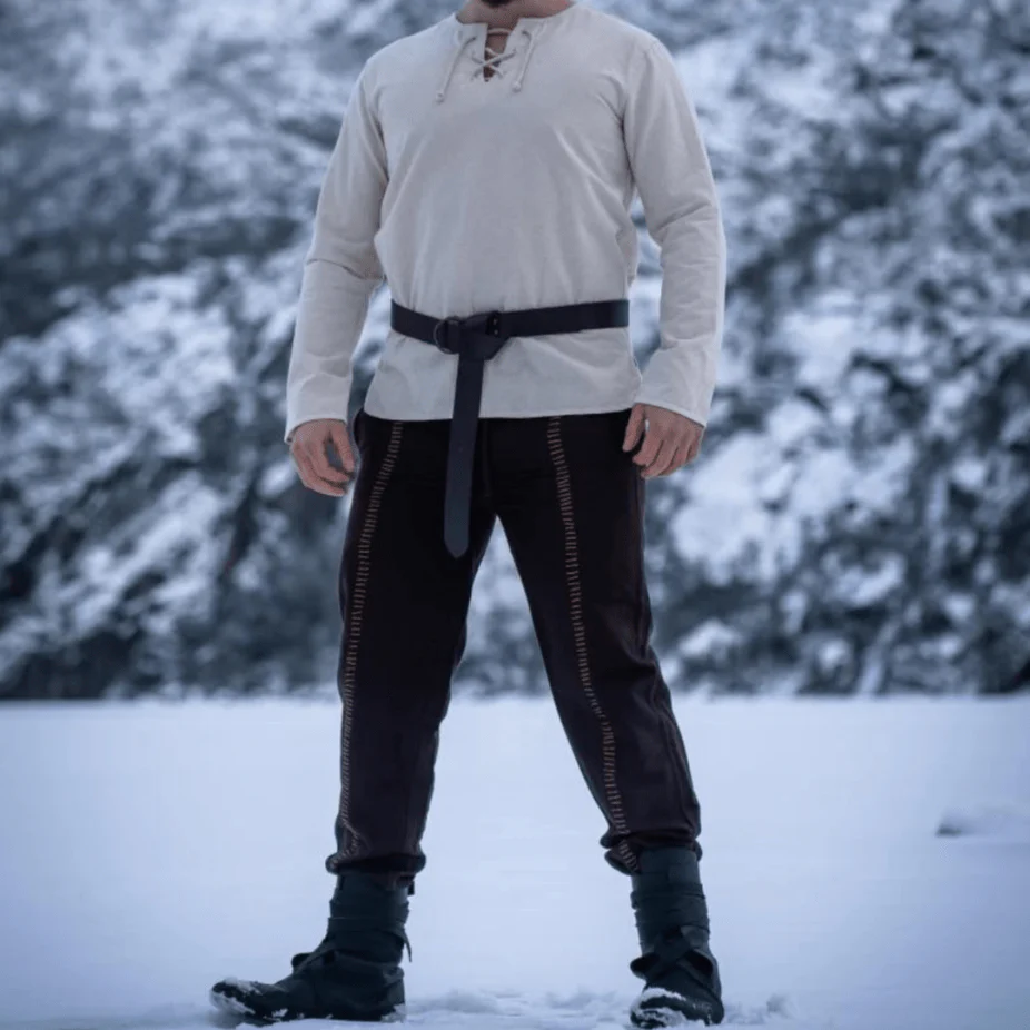 Natural Cotton Pirate Tunic | Viking-Inspired | Long Sleeve | Lace-Up - Image 4