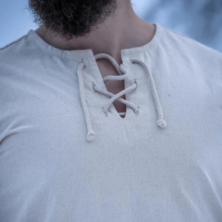 Natural Cotton Pirate Tunic | Viking-Inspired | Long Sleeve | Lace-Up - Image 7