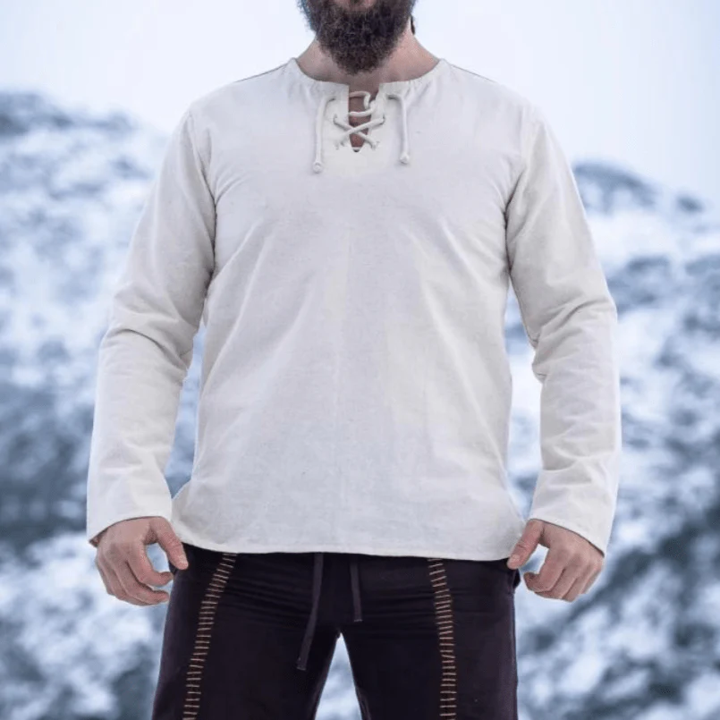 Natural Cotton Pirate Tunic | Viking-Inspired | Long Sleeve | Lace-Up - Image 9
