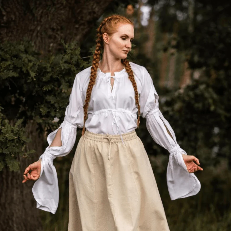 White Long Sleeve Laced Pirate Blouse | Ruched Sleeves - Image 3