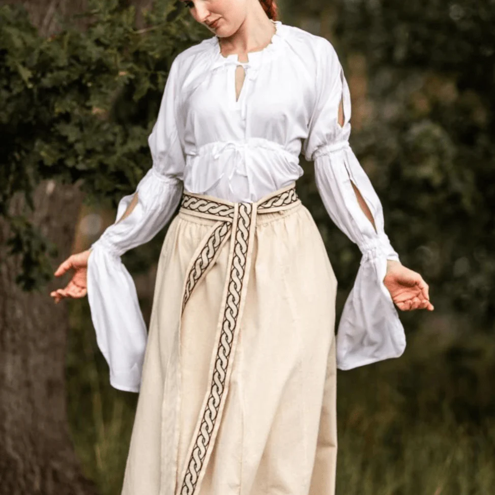 White Long Sleeve Laced Pirate Blouse | Ruched Sleeves - Image 4