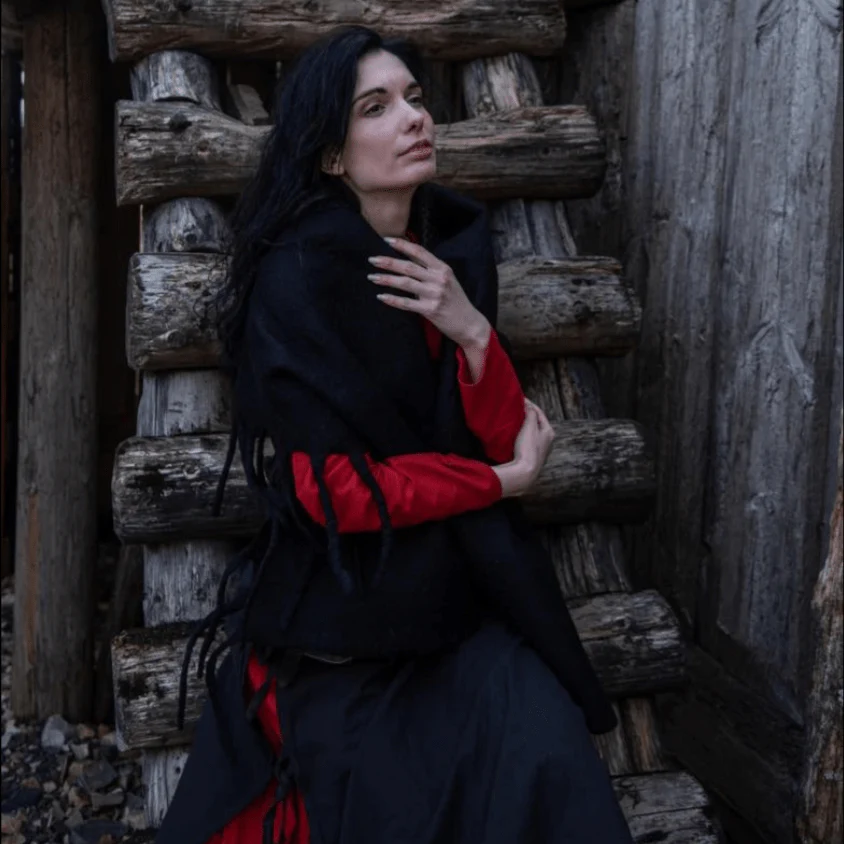 Black Wool Pirate Stole | Wide Fringed Cape - Image 4